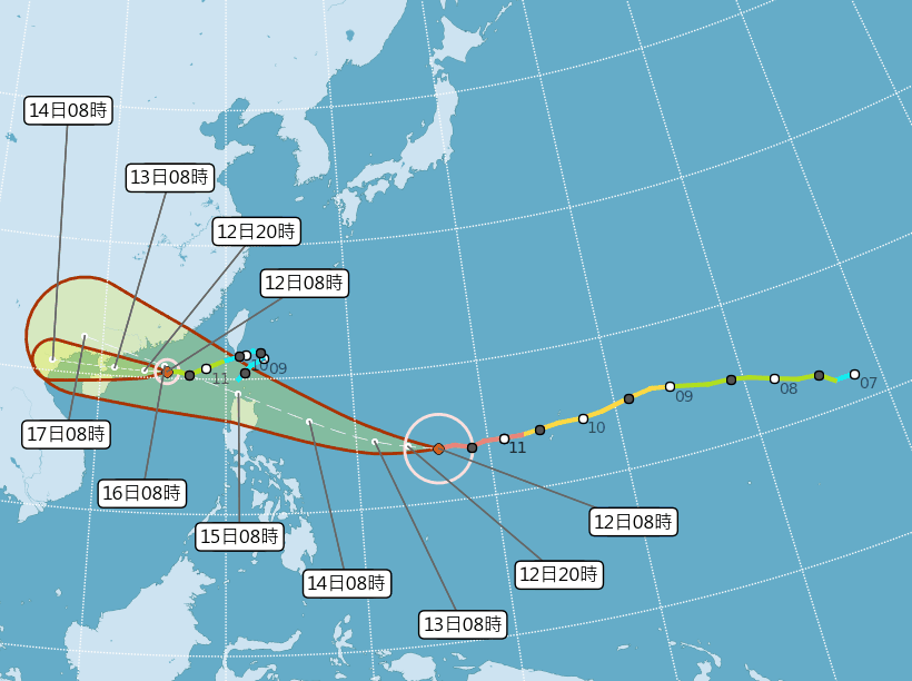 第22號強烈颱風「山竹」步步進逼，強度仍不斷增強，預估周五晚間到週六最接近台灣。（圖／翻攝中央氣象局官網）