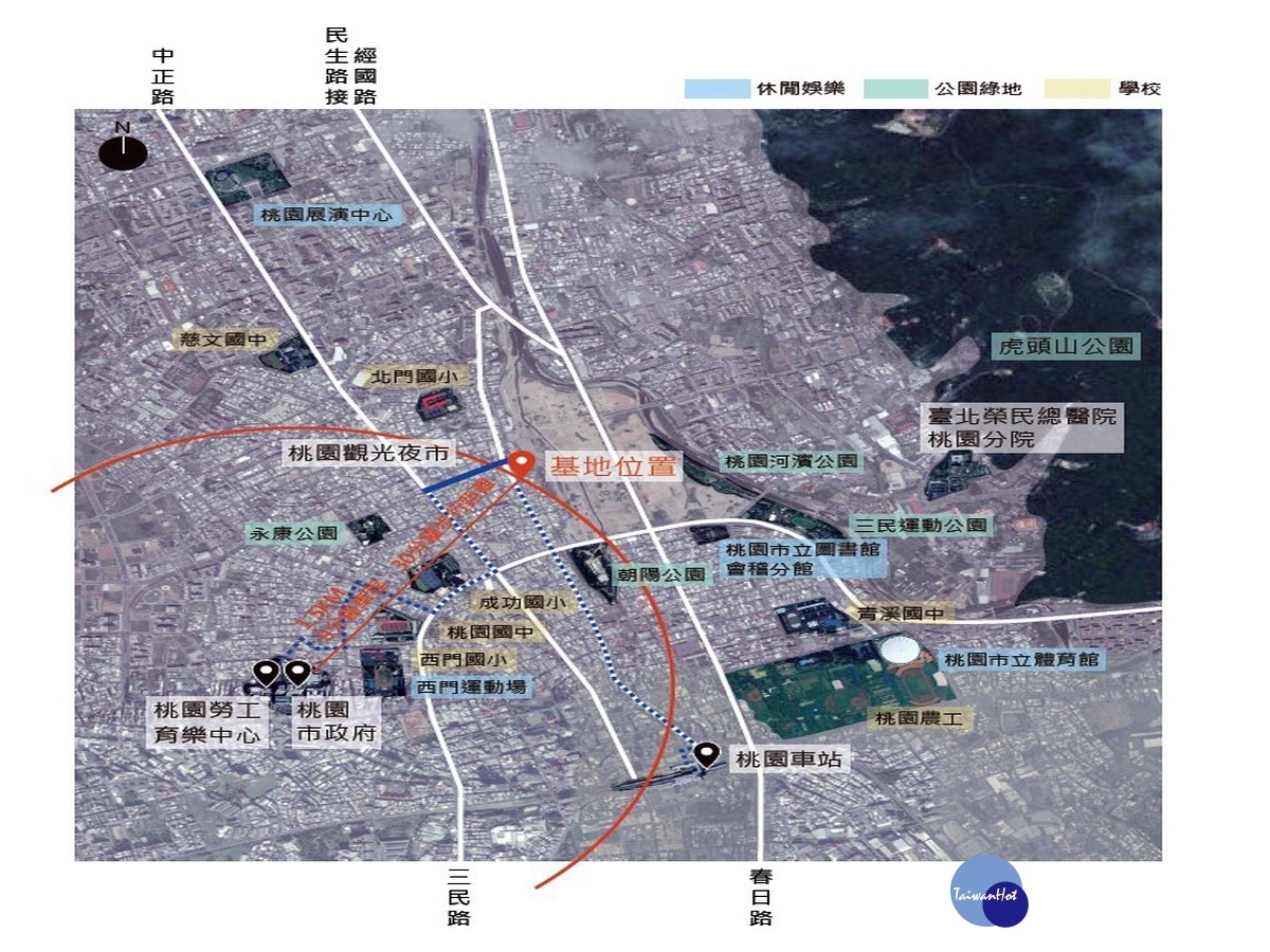 桃園市首座勞工教育大樓地理位置圖。