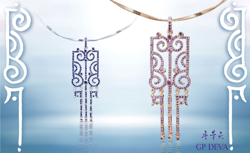 香華天圖騰能量珠寶「法雨甘露」，線條圓潤，搭配流蘇，感覺輕盈柔美，推出項鍊和耳環兩種款式。