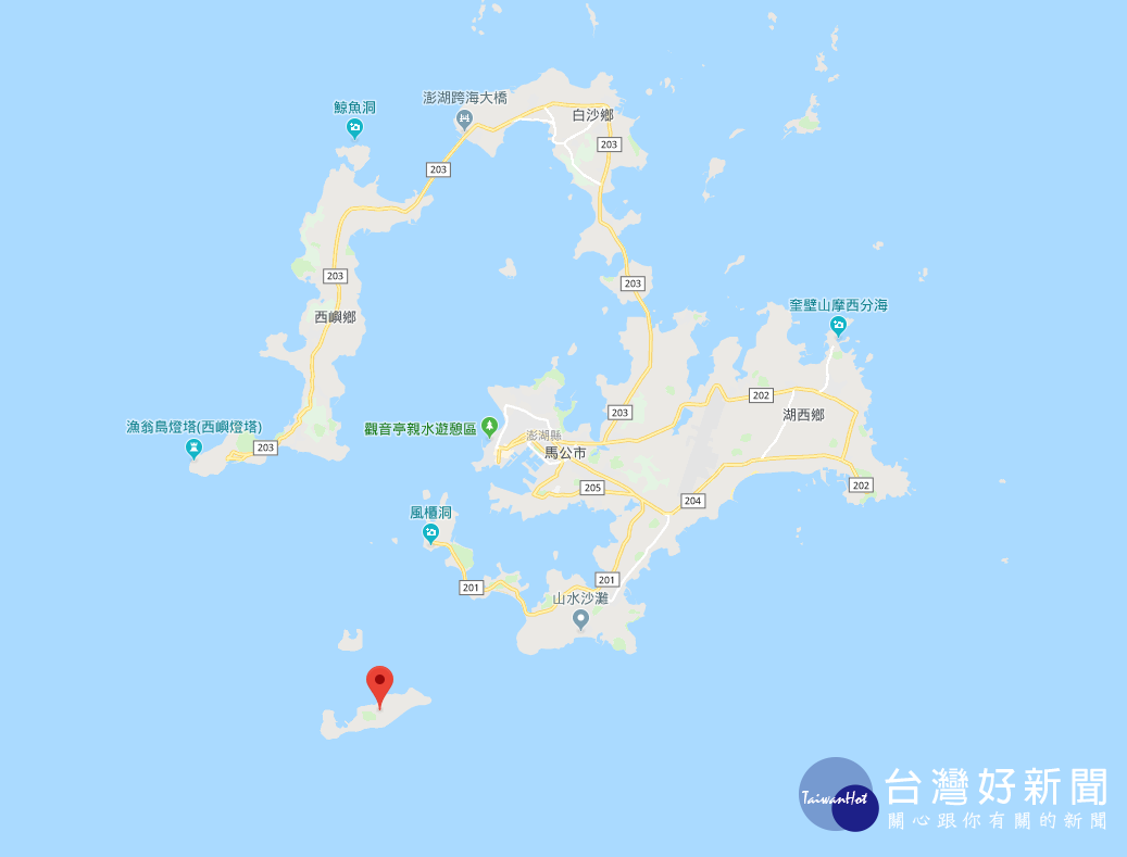 「虎井嶼」，面積僅約2公里，位於馬公港南方約7海浬。（圖／GOOGLEMAP）