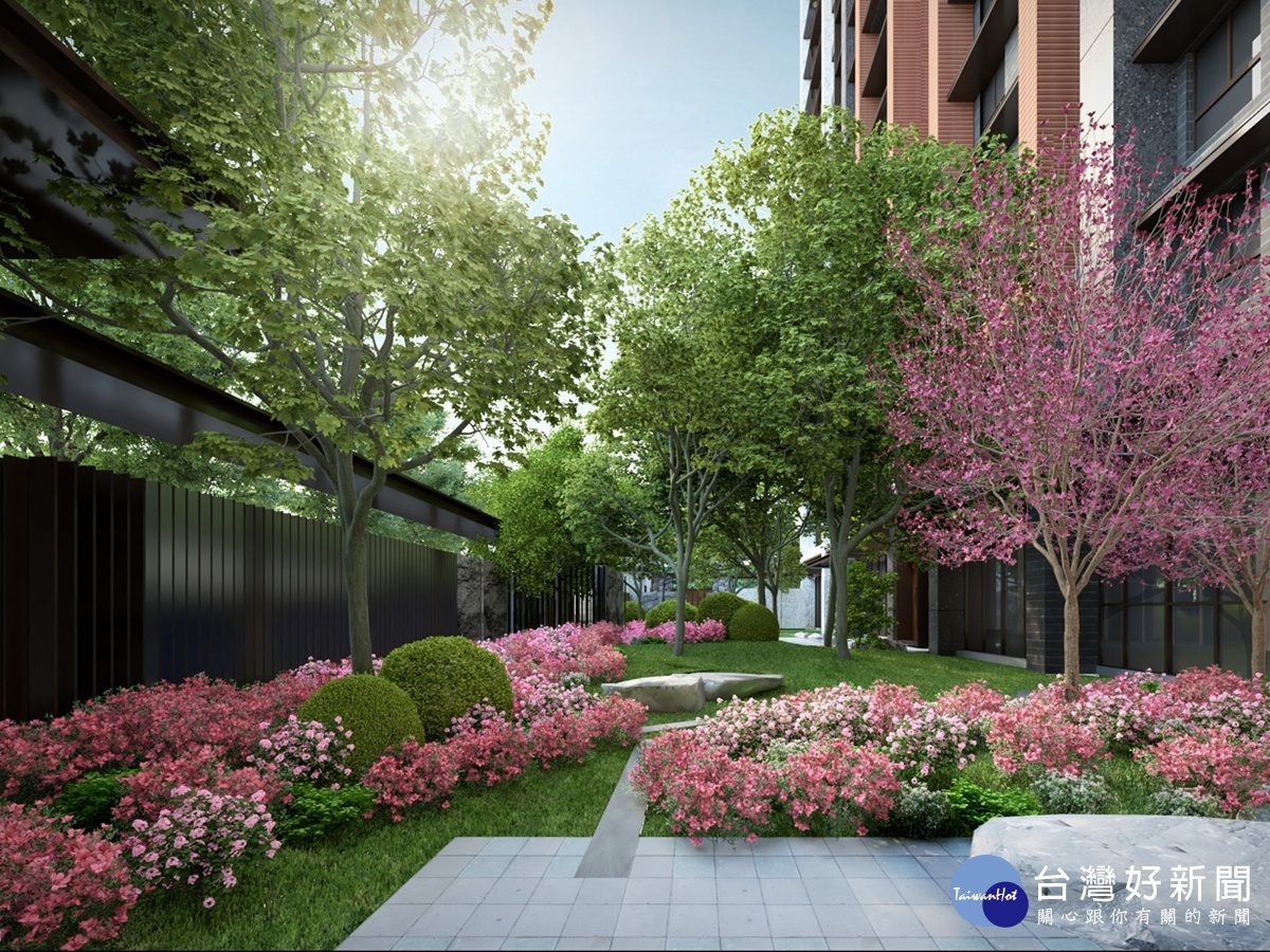 「城市莊園」規劃廣植80餘株大小樹木的200坪中庭景觀花園，打造全齡化公設空間。