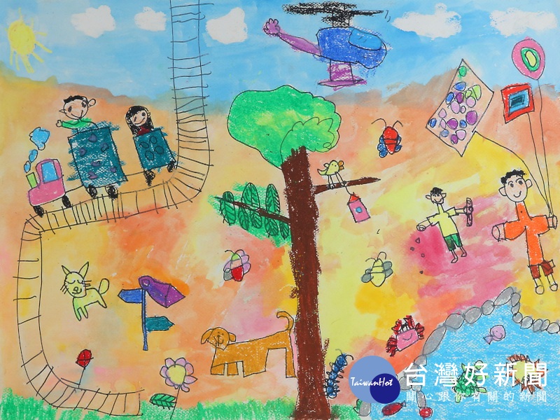 4歲林祐霆看圖畫書自學得獎的畫作。圖／彰化生活美學館提供