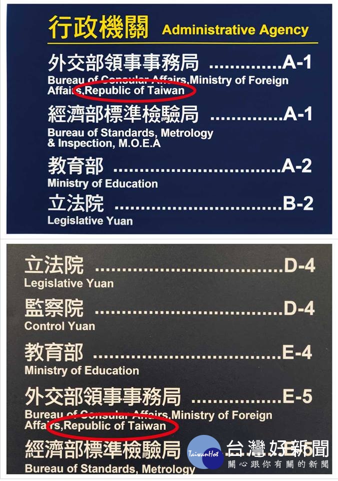 立委吳志揚表示，在中華民國首都交通要道的地圖導覽圖上，居然出現「Republic of Taiwan」而不是「Republic of China」，中華民國甚麼時候變成了「台灣共和國」？（圖／翻攝國民黨立法院黨團臉書）