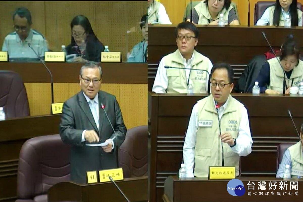 桃園市議員林正峰於質詢中提醒市府觀旅局長楊勝評,不要讓桃園市長鄭文燦「開發龜山大棟山」的競選政見跳票。