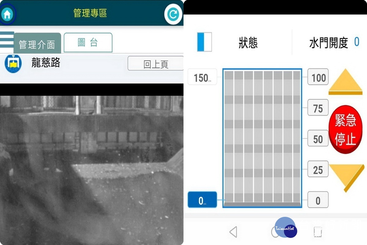避免強降雨造成淹水,市府水務局啟動龍慈路水門遠端操控。