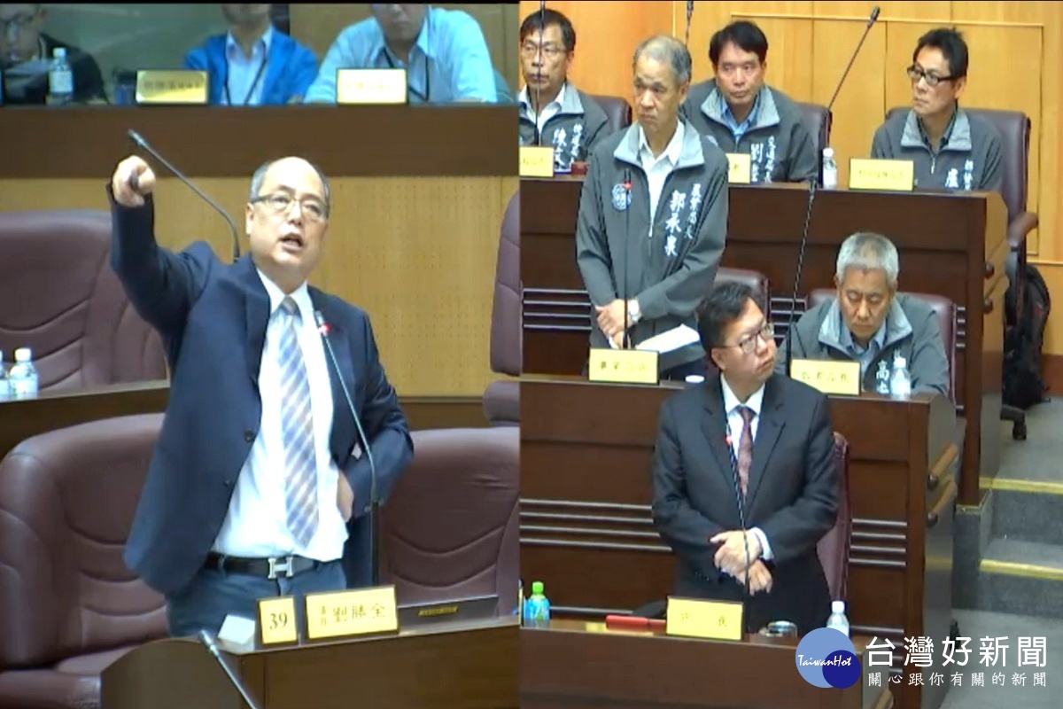 針對農舍興建問題,桃園市議員劉勝全質詢桃園市長鄭文燦及農業局長郭承泉。