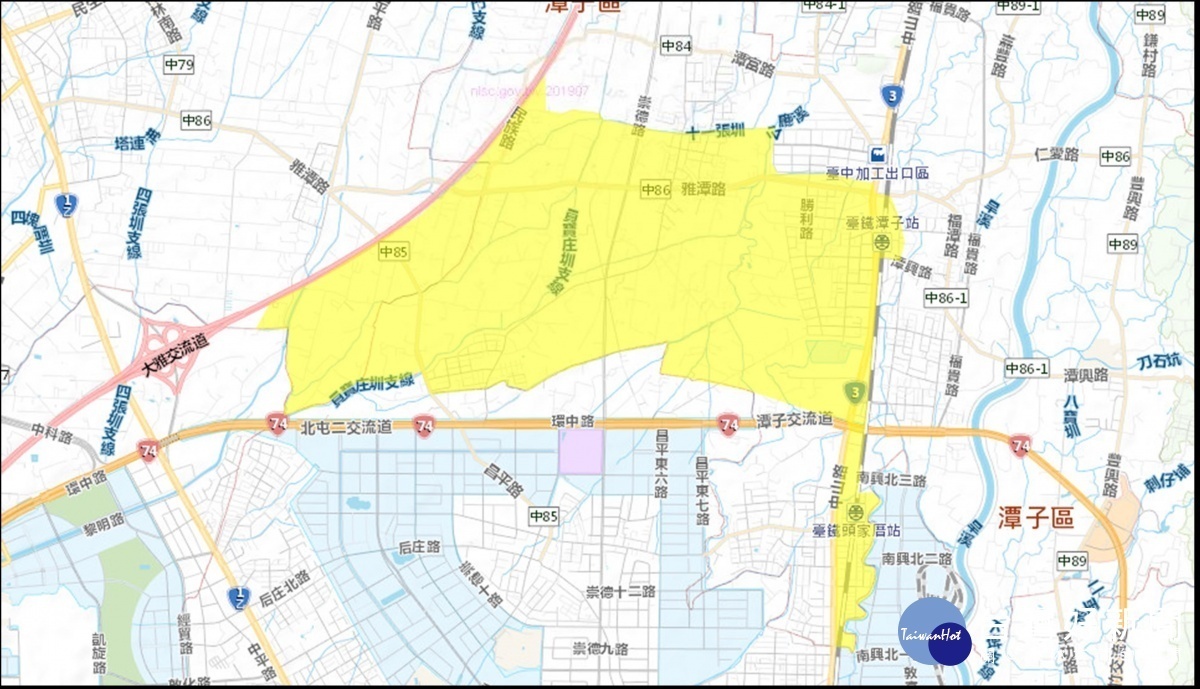 配合潭子區外環路一號道路∮1000公釐SP遷移工程停水影響區域示意圖。（圖／台中市府提供）