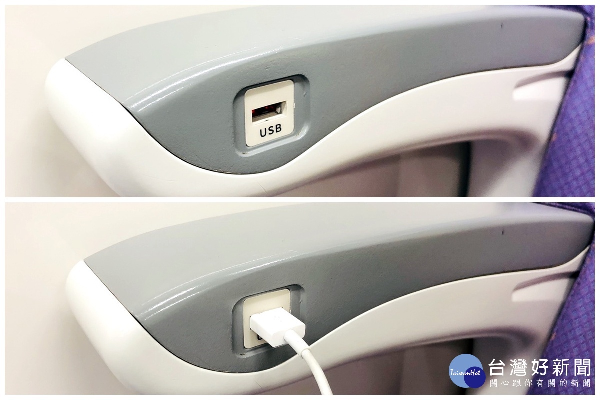 優化服務品質，桃捷公司提供機場捷運直達車座椅USB充電服務。