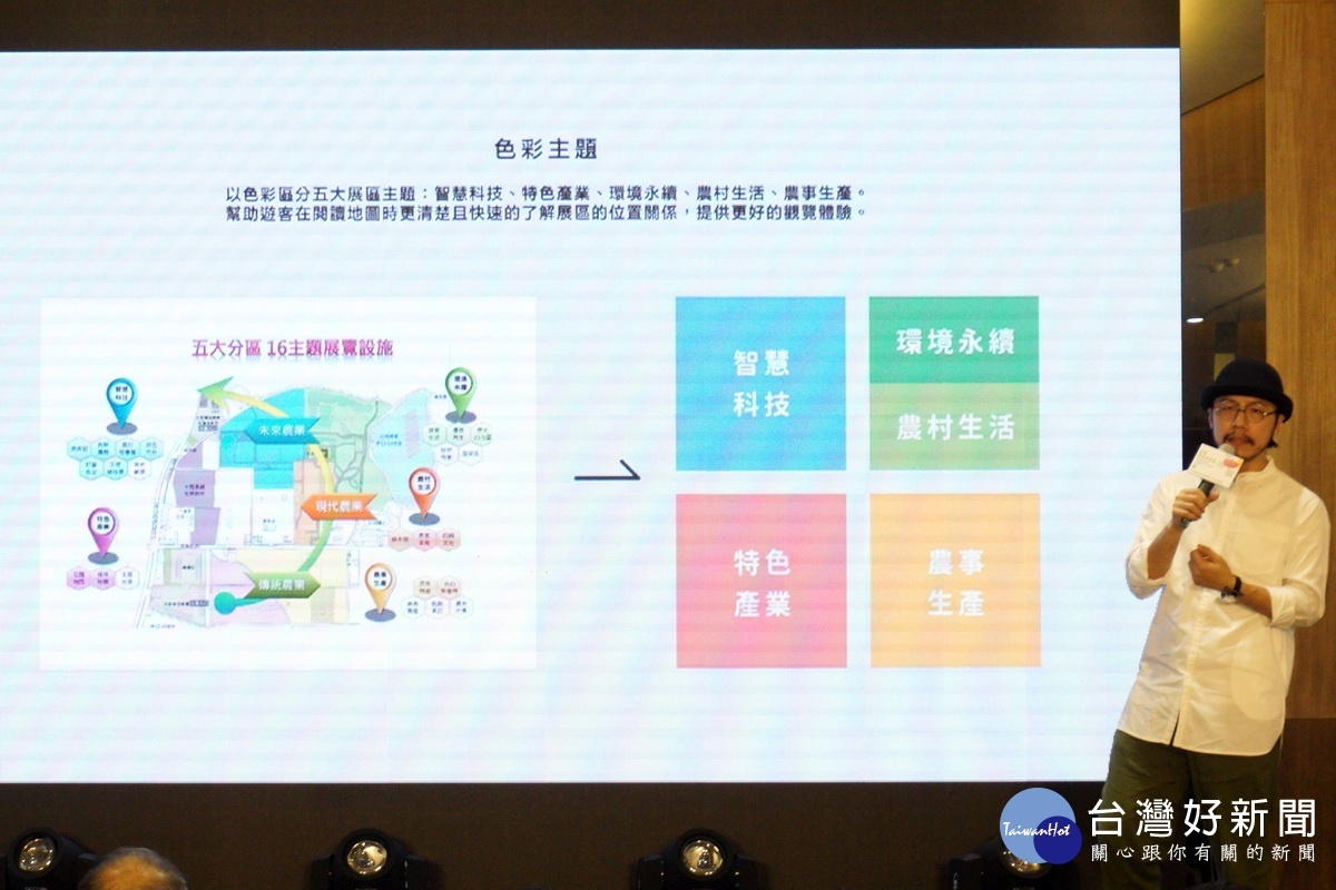 「2019園農業博覽會」主視覺發布記者會中,「三金」設計方序中說明設計主題。