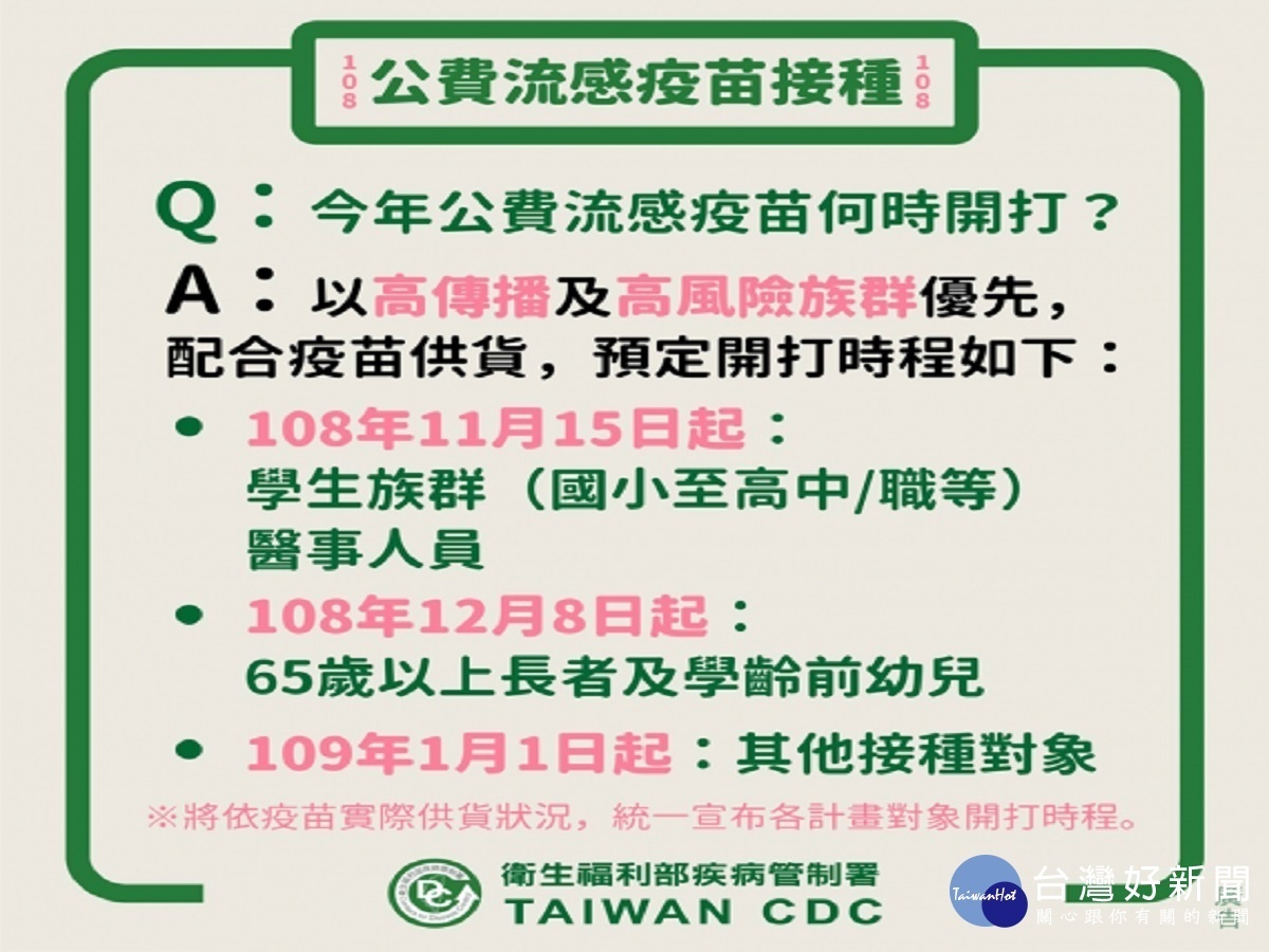 流感疫苗供應延遲　今年採四價流感疫苗11月15日開打