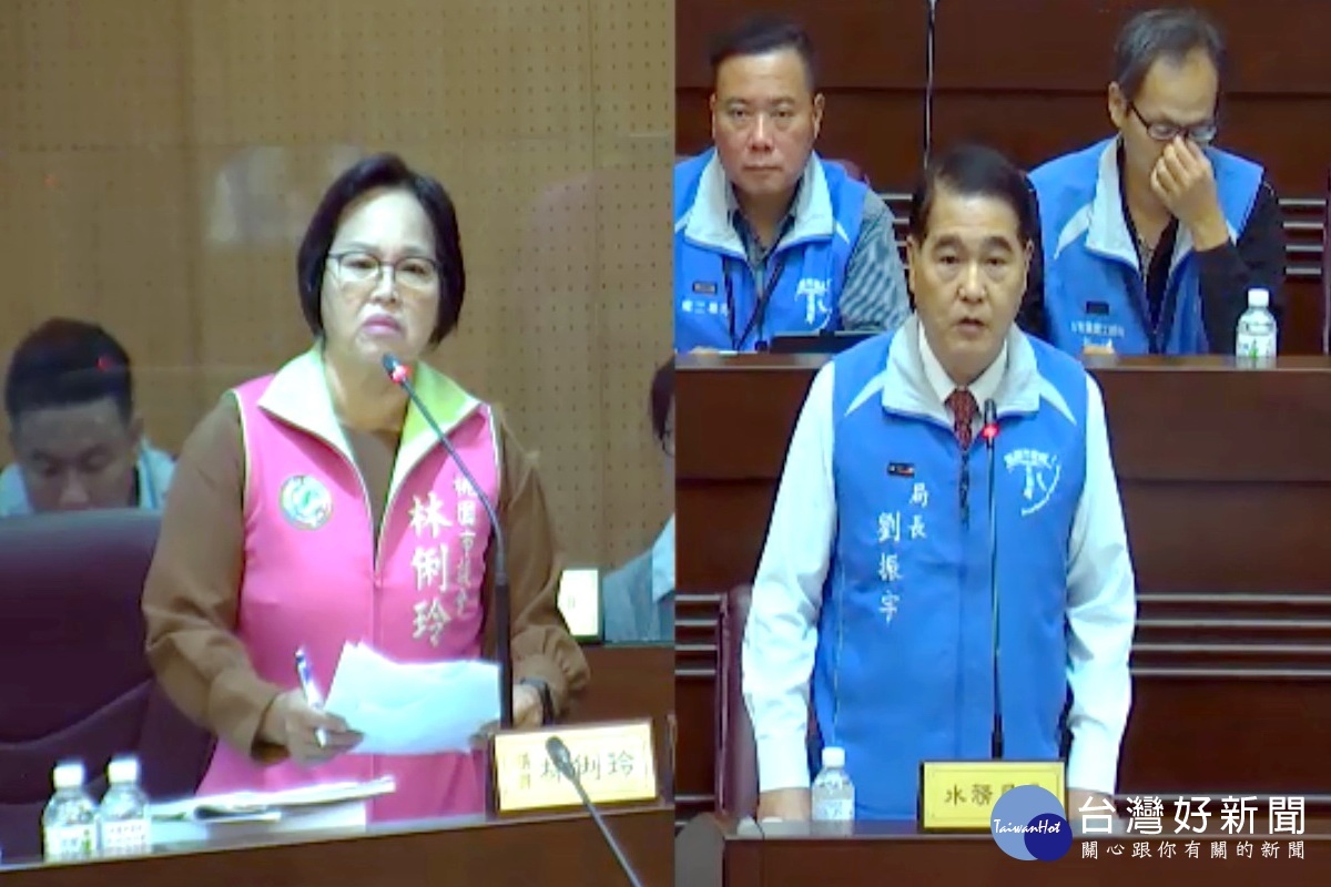 針對污水下水道開挖損壞管線引發民怨,桃園市議員林俐玲詢市府水務局長劉振宇。
