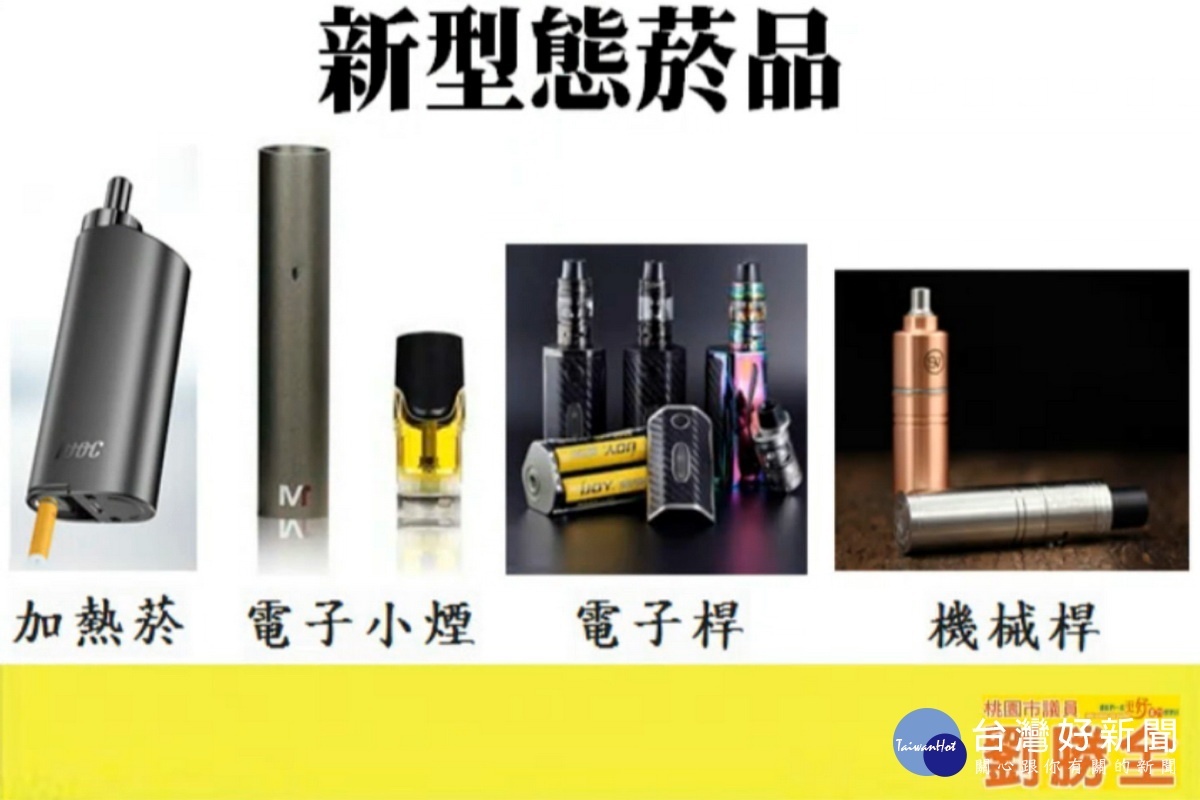 針對青少非學生吸食電子菸的情形日益嚴重,桃園市議員劉勝全列出電子菸形式提出質詢。