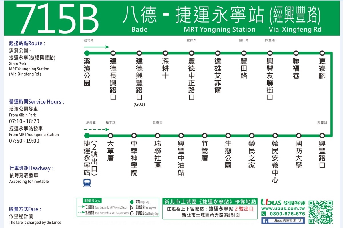 715B「八德–捷運永寧站(經興豐路)」路線圖。