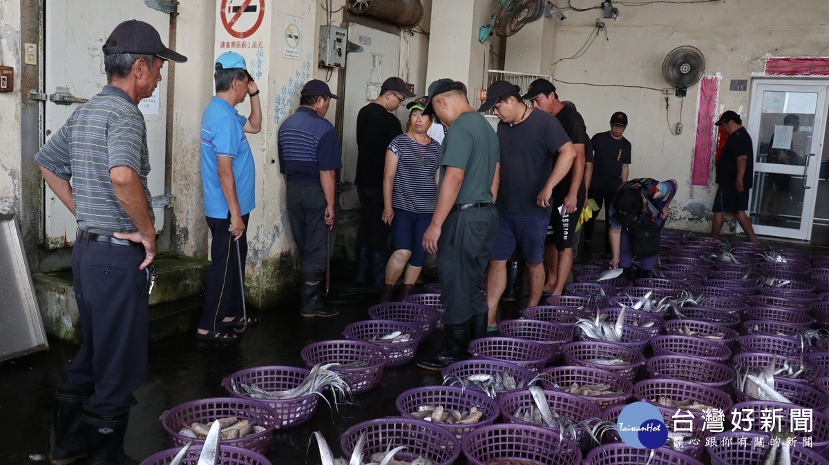 龍鳳漁港下午的魚獲拍賣，吸引許多業者到此批貨。(圖/記者王丰禾攝)