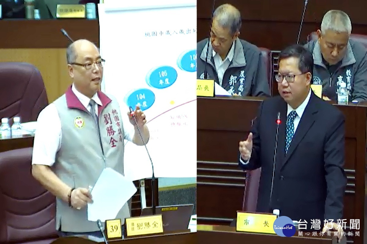 針對大華國小土地問題,桃園市議員劉勝全質詢桃園市長鄭文燦。
