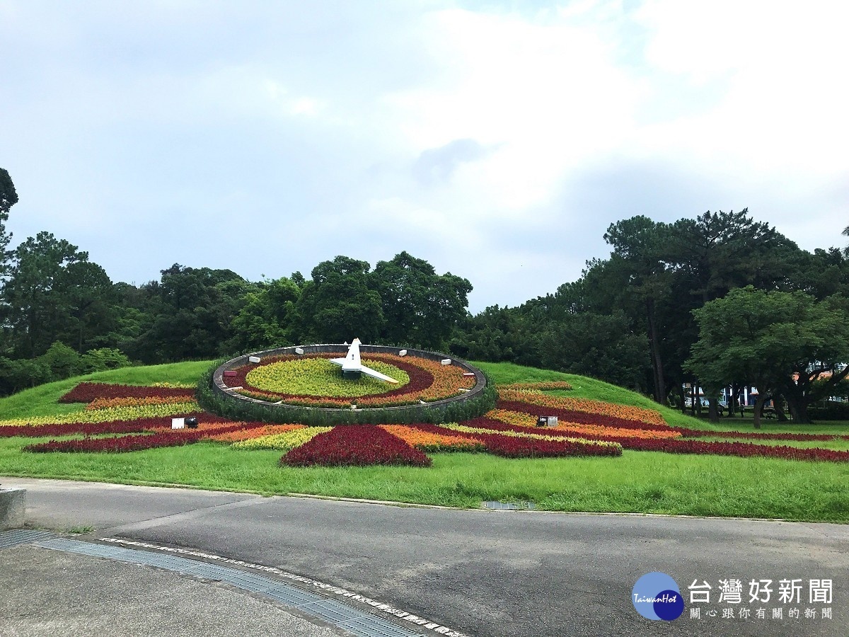 色雞冠花為花鐘帶來了鮮豔的色彩（圖／台北市公園處提供）