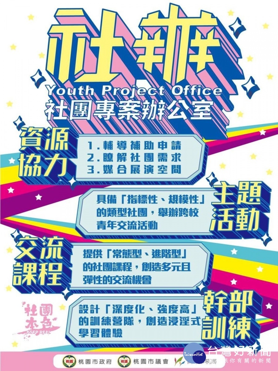 桃園市政府青年事務局成立全臺第一個「校園社團專案辦公室」,成為桃園青年政策新亮點。