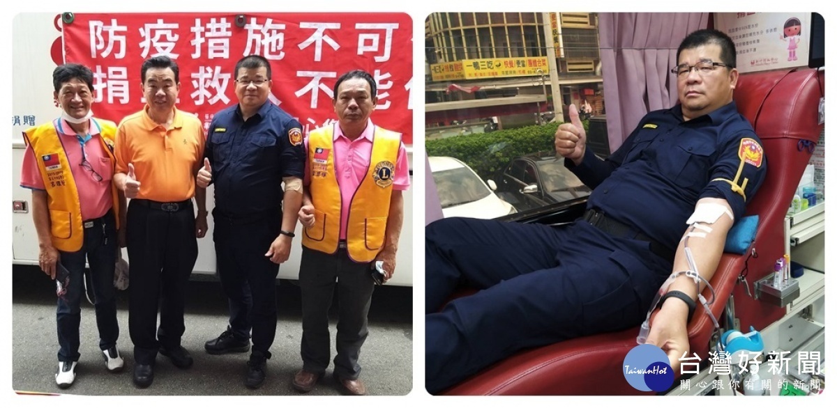 楊梅分局新屋所郭所長,捐血不忘做交通安全宣導,讓民眾瞭解酒後駕車的嚴重性。