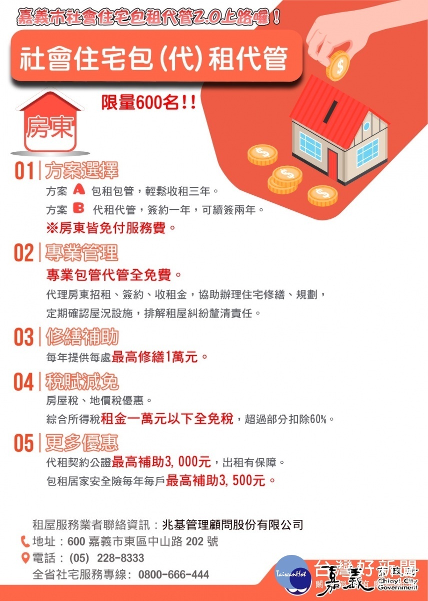 嘉義市府推出「社會住宅包租代管2.0」／嘉義市府提供