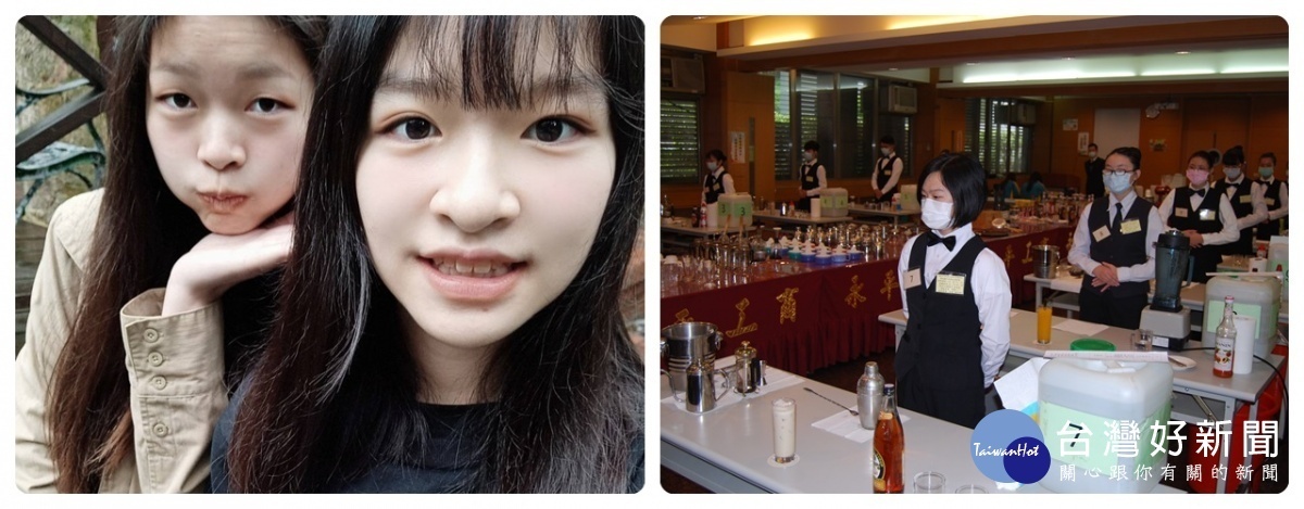 仁和國中技藝專班林芷亘(右)的姊姊林小嫻(左),也是永平工商飲調技術競賽的選手。