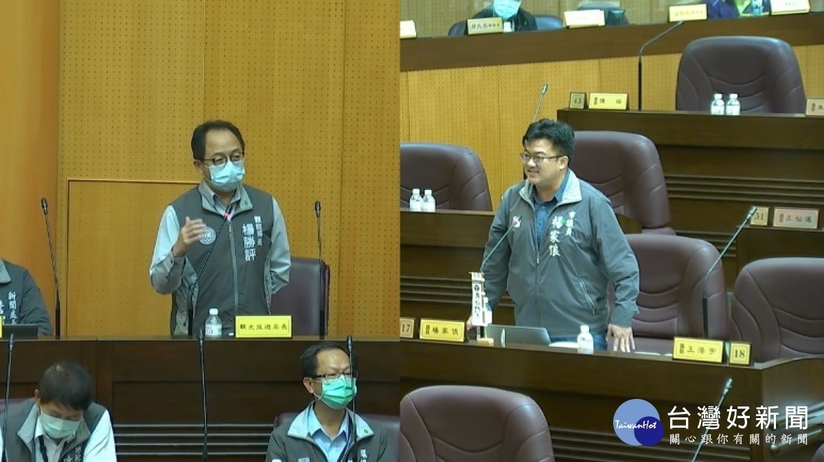楊家俍議員提出「桃園防疫及紓困措施」,質詢桃園16處景點人潮警示燈運作方式。