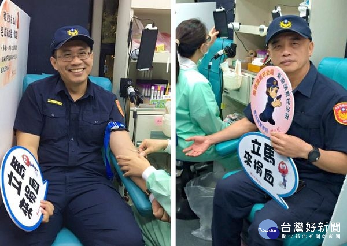 北港警分局感於血庫告急,邀請鄉親一起挽袖捐血,儘管大雨不歇,仍澆不熄民眾熱情,紛紛以實際行動響應,用「熱血」歡慶警察節。