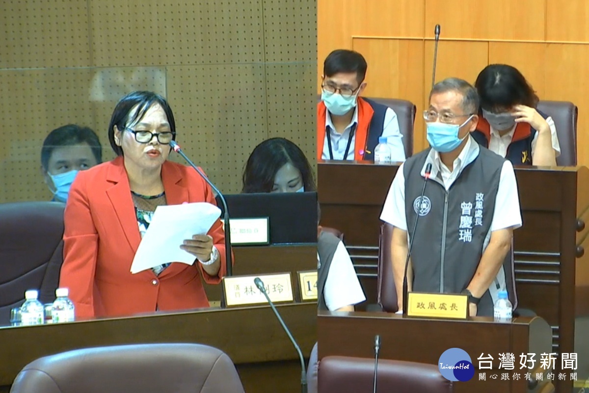 針對公務人員涉貪及警察風紀問題,桃園市議員林俐玲質詢市府政風處長曾慶瑞。