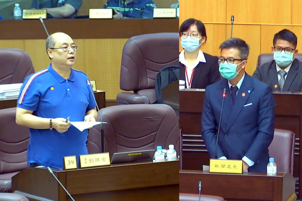針對運用棒球進行城市行銷,桃園市議員劉勝全質詢市府新聞處長詹賀舜。
