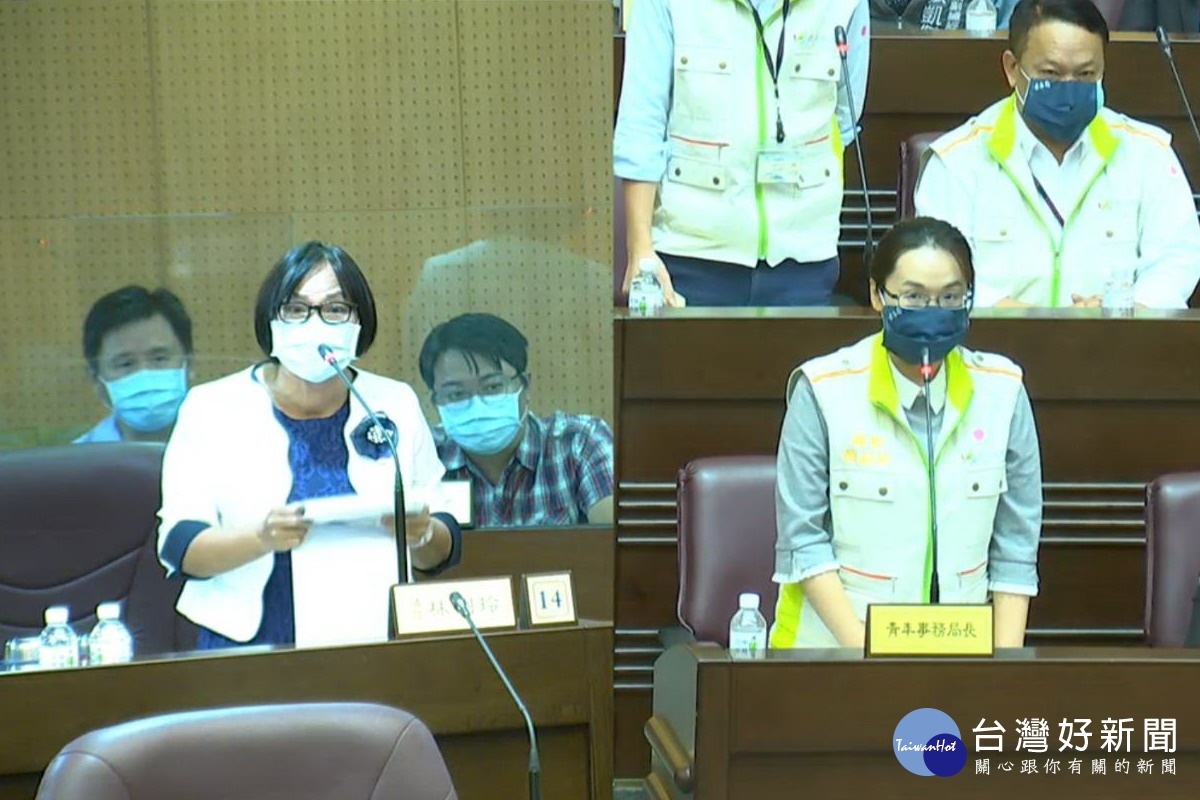 針對貨櫃市集等議題,桃園市議員林俐玲質詢青年局長顏蔚慈。