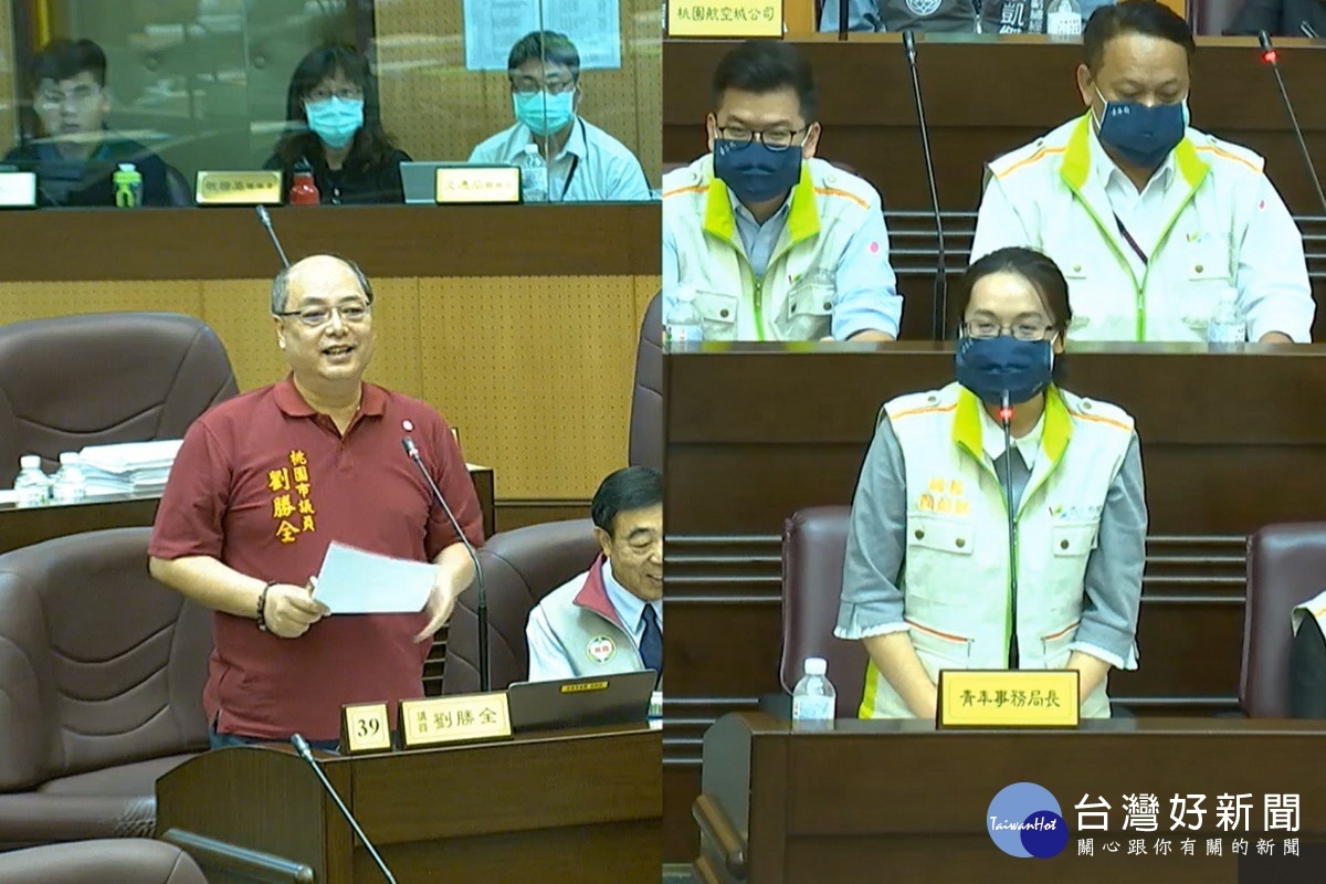 針對G10市集等議題,桃園市議員劉勝全質詢青年局長顏蔚慈。