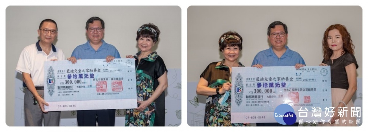 (新北勢慈愛會、台北鎮北宮)、雅德旺國際有限公司,分別提供藍迪兒童之家30萬元助養金