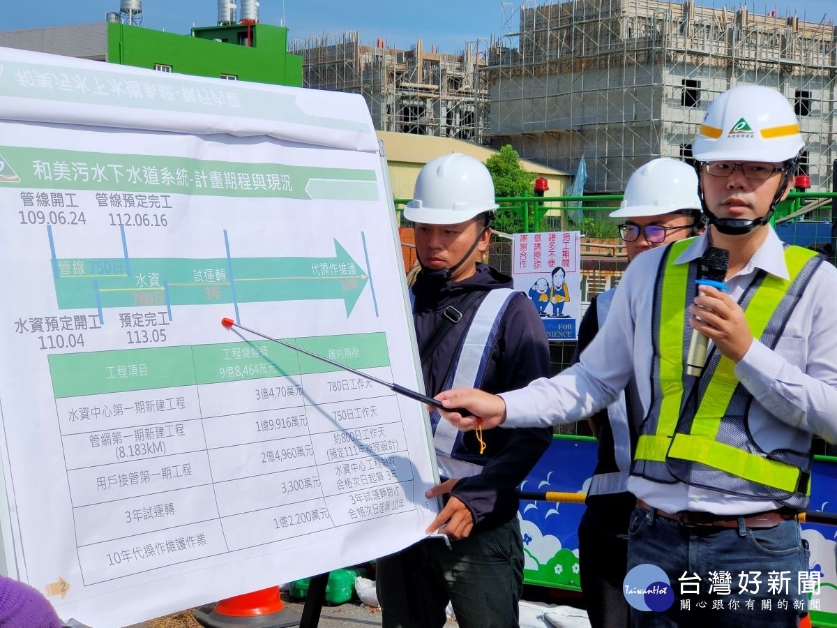 彰化縣汙水建設再邁進,和美鎮汙水下水道工程營建署簡報說明。圖/記者鄧富珍攝