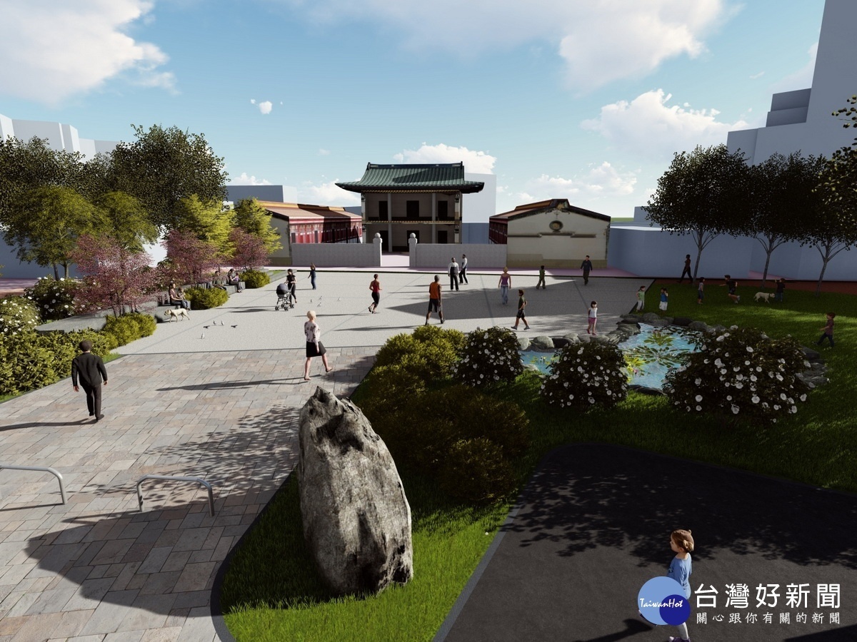 完工後烈美堂與前方西平公園示意圖(大原營造提供)