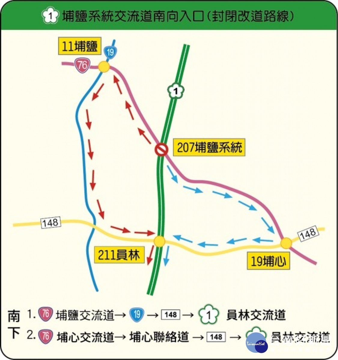 埔鹽系統交流道南向入口封閉改道。圖/彰化縣警察局提供