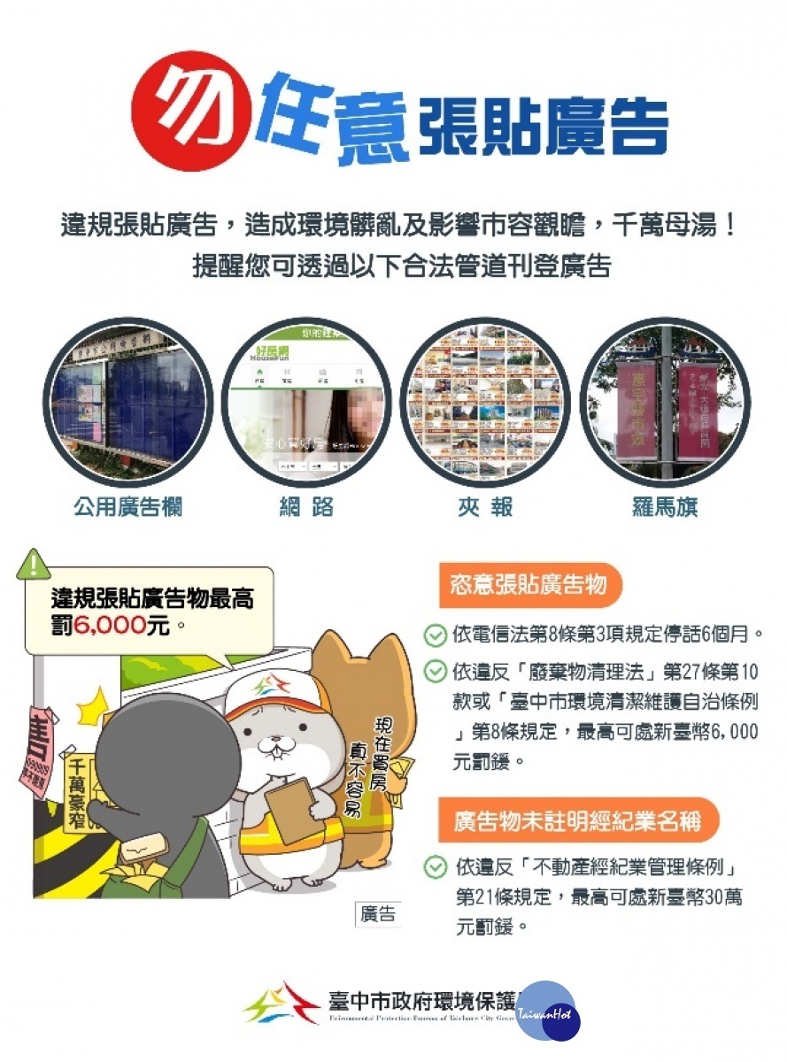 房仲業者亂張貼廣告 中市府重罰6萬並公布名單