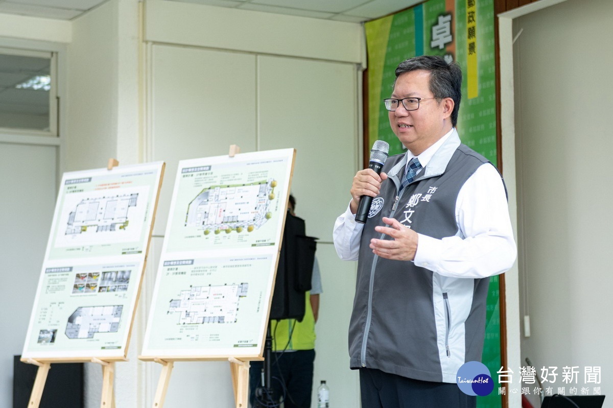 桃園市長鄭文燦於視察桃園郵局中壢分局改建案時致詞。