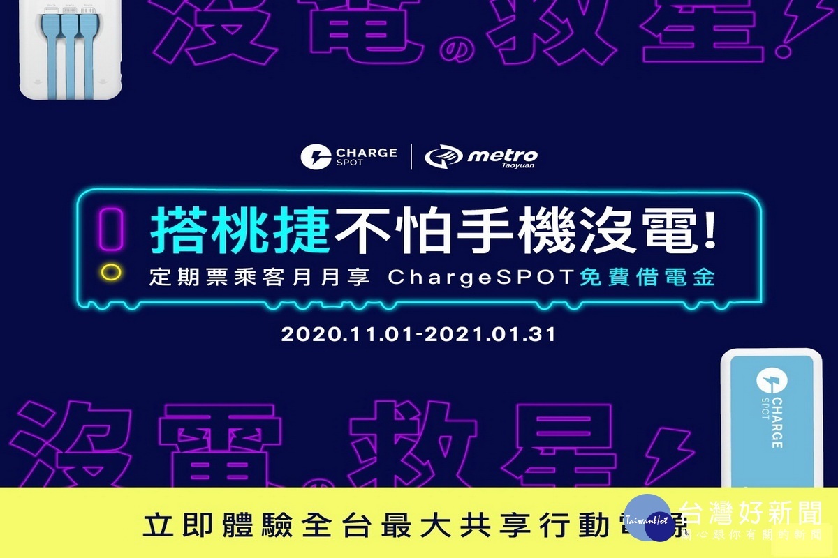 桃捷公司推出忠誠會員好康第三波， 購買定期票送ChargeSPOT借電券。