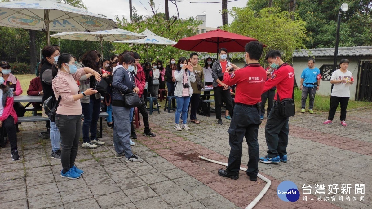 嘉義市檜意森活村今天舉辦防災演練／林鐵處提供