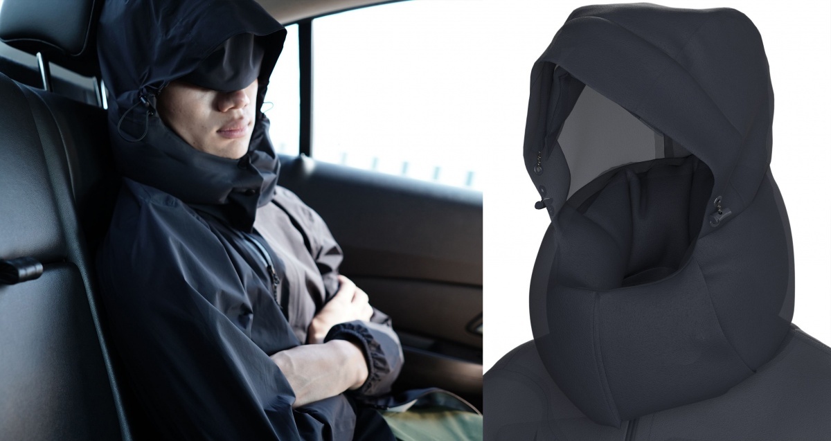 AirOgo獨家首創的一體成型頸枕可以包覆脖子支撐頸部，帽子內隱藏 THERMOLITE® 環保恆溫棉眼罩。（圖／AirOgo提供）