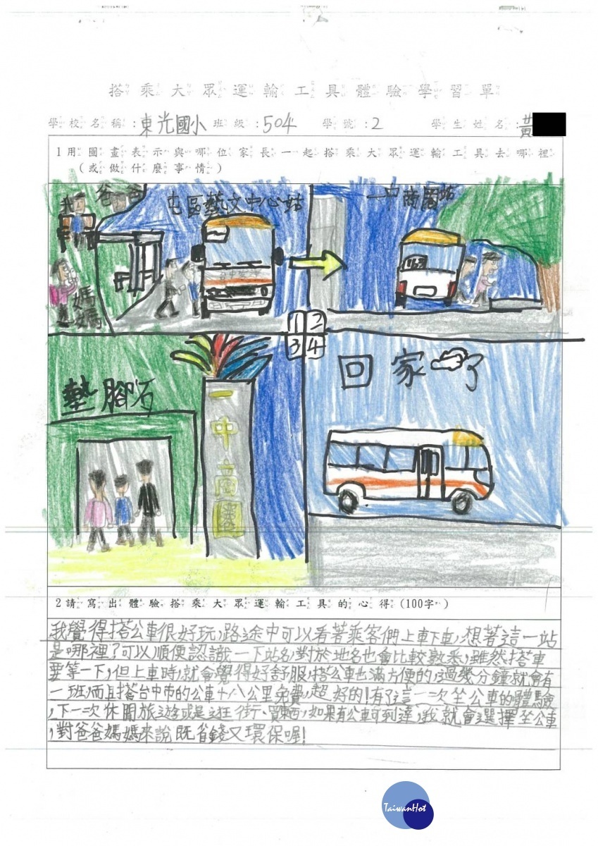 響應低碳生活 中市學童用畫筆描繪乘車體驗