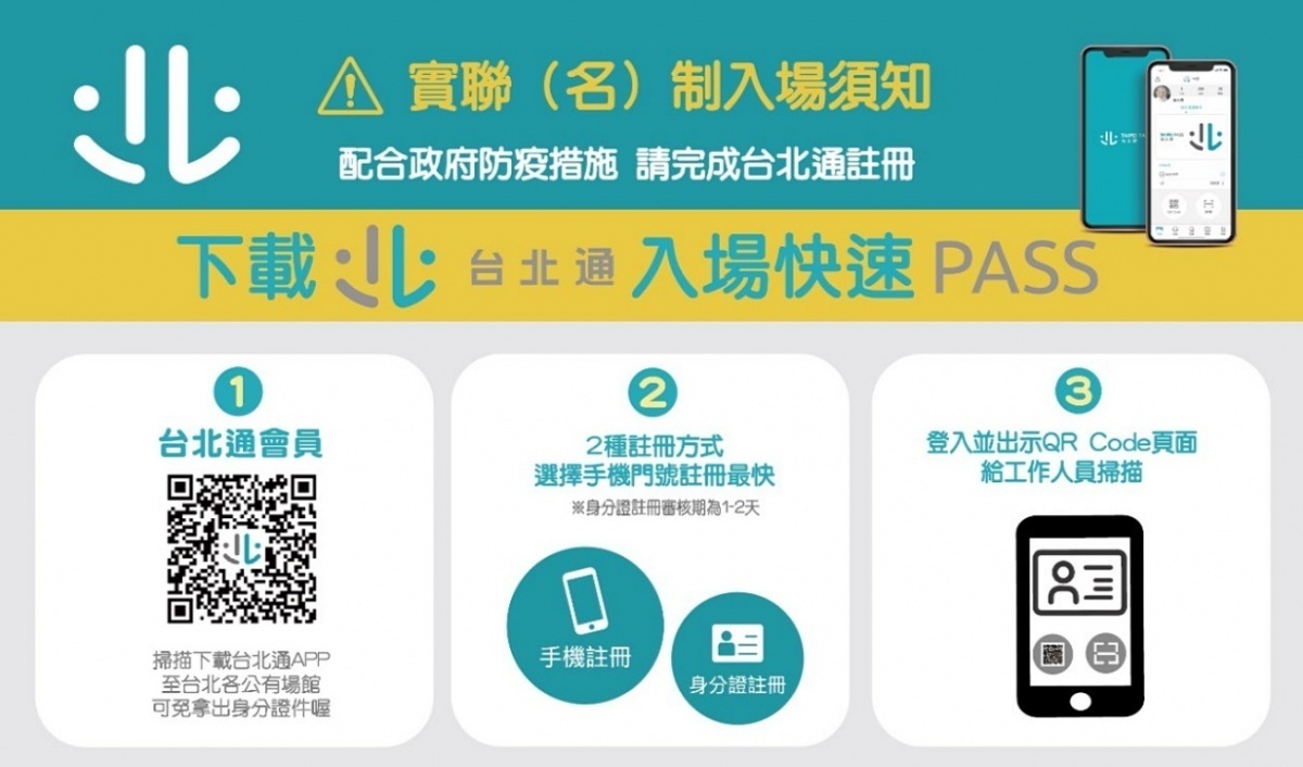 台北市府宣布,12月31日的台北跨年晚會雖正常舉辦,但台北市府府前活動會場區域,會區圍設管制區域,並設置3處管制點,民眾需消毒、戴口罩、量體溫及完成實聯(名)制始可入場,場內強制全程佩戴口罩、禁止飲食(補充水份除外)。(圖/台北市府觀傳局)