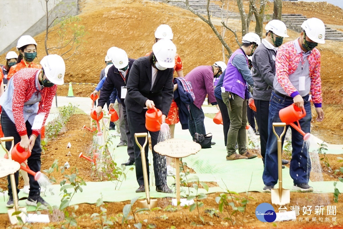 蔡英文總統視察「臺灣客家茶文化館」及周邊景觀工程，親手種植茶樹並澆水