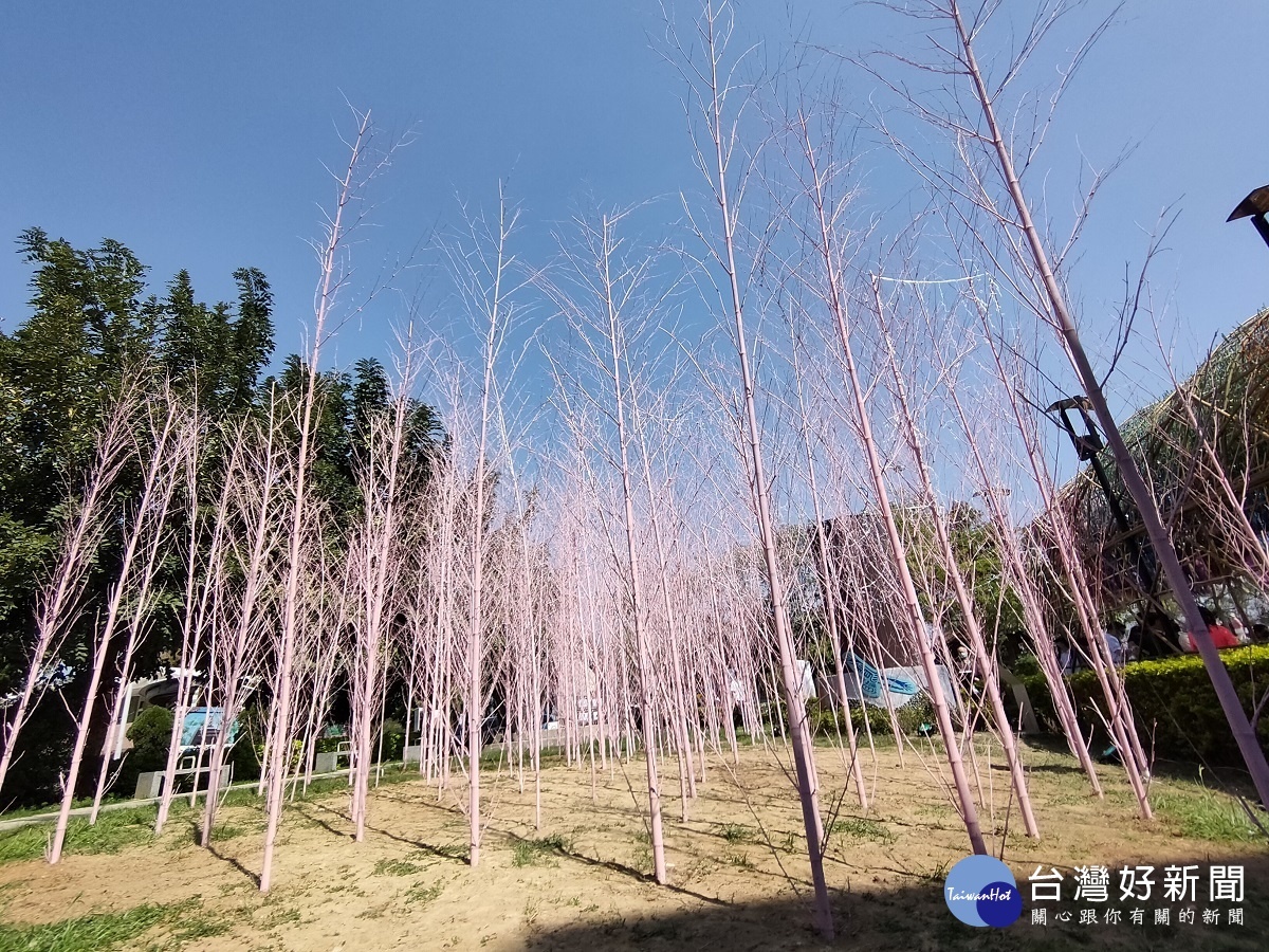 藝術家游文富創作的大型生態地景藝術「吉光片羽」共同亮相。圖／記者鄧富珍攝