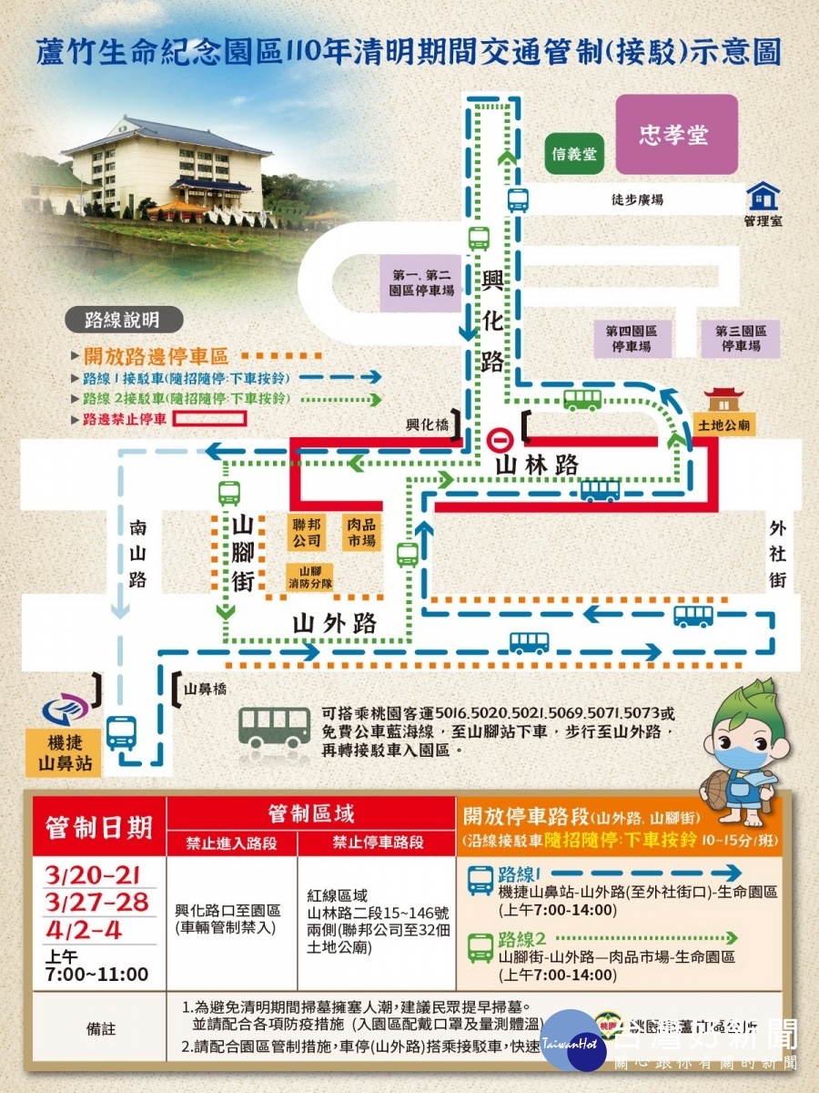 110年蘆竹區公所清明接駁車交管示意圖