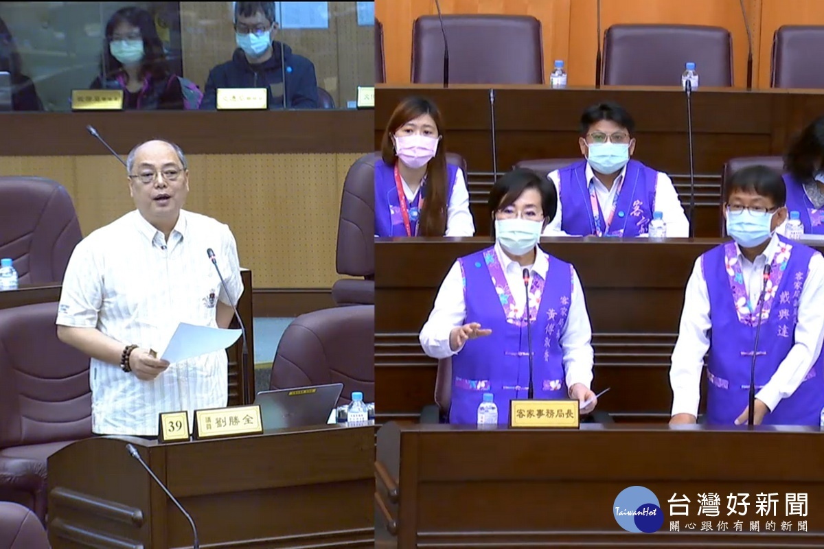 針對客家場館營運議題,桃園市議員劉勝全質詢市府客家事務局長黃傅淑香。