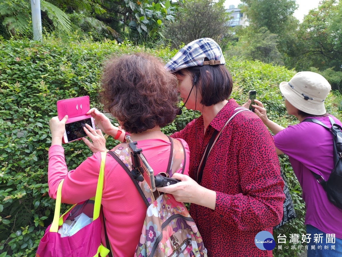 新移民學員認真學習如何用手機近拍出好看的植物。
