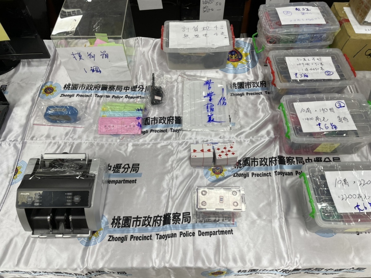 警方查扣約6億3179萬8200元(籌碼面額加帳冊金流)、撲克牌114組、賭桌3座、行動電話11支、點鈔機1台