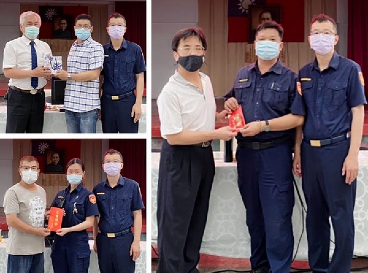 北港分局長顏偉丞陪同警友會副主任蔡政達、顧問李孝荃、志工中隊長黃鴻祺頒贈績優單位及員警破案禮券與慰問茶，激勵基層士氣。