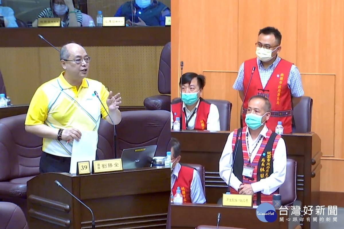 針對原住民族行政局業務,桃園市議員劉勝全質詢市府原民局長林日龍。