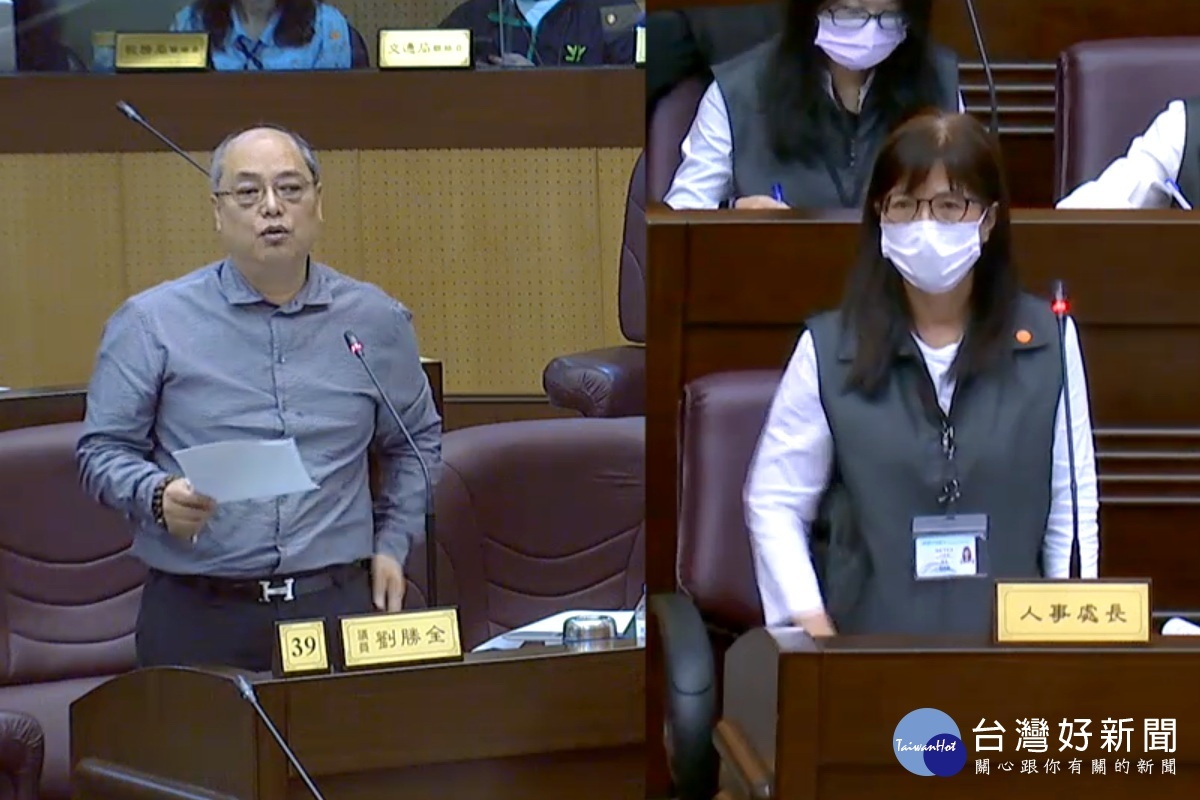 針對基金會人事問題,桃園市議員劉勝全質詢市府人事處長黃新雛。